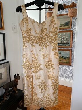 Dress The Population Gold and Cream Lace Sheath Dress - Elegant Women’s Dress
